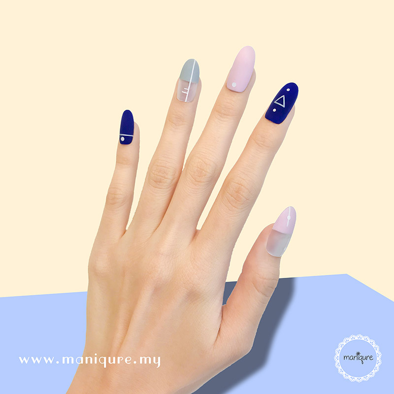Angular Deep Blue Melanie Pink Nails