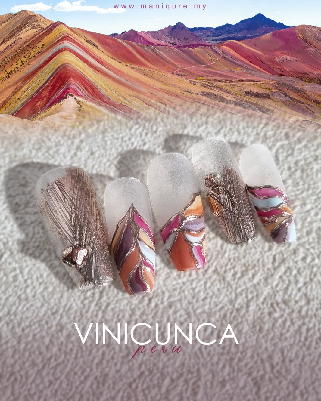 Vinicunca Rainbow Mountain Nails